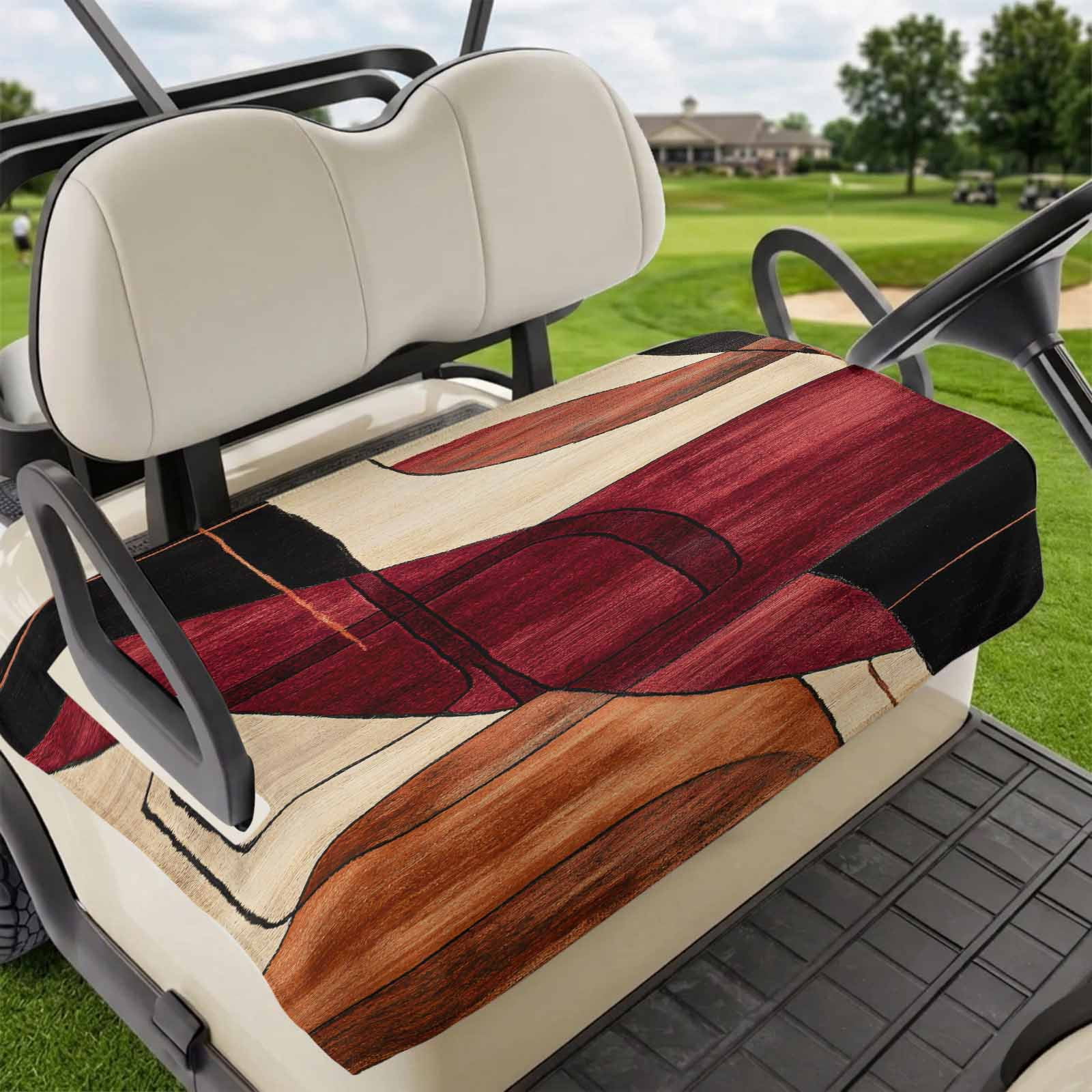 Golf Cart Seat Covers for 2 Seater Red Burnt Orange Soft Microfiber Cart Seat Towel Blanket Geometric Boho Modern Abstract Absorbent Breathable Non Slip Bench Seats Protector for Golf Course 51 x31