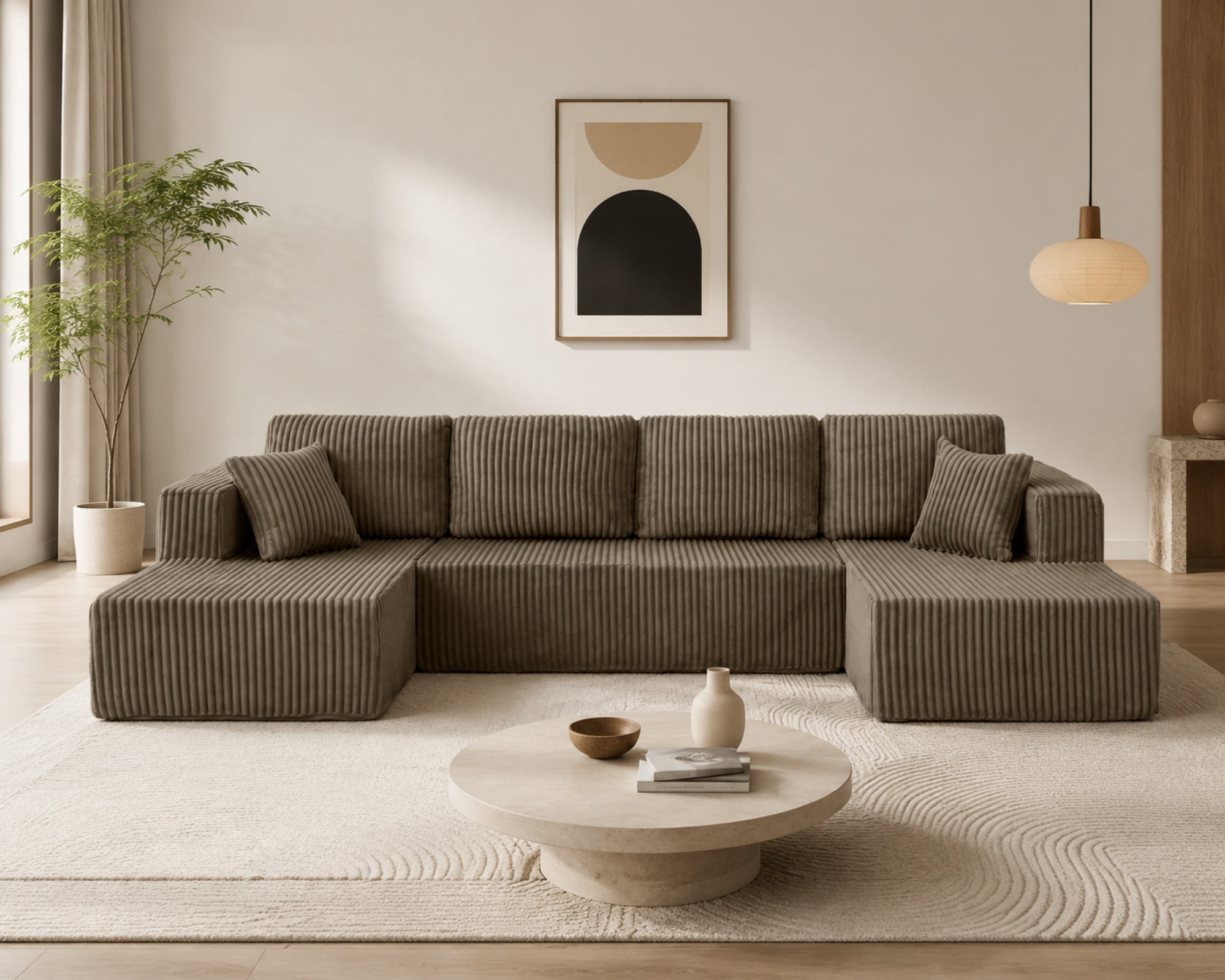 U Shape Modular Sectional Sofa with Chaise, Modern Minimalist Corduroy Couch with Sleeper Design, Comfy Space-Efficient Modular Sofa Set for Living Room, Apartment