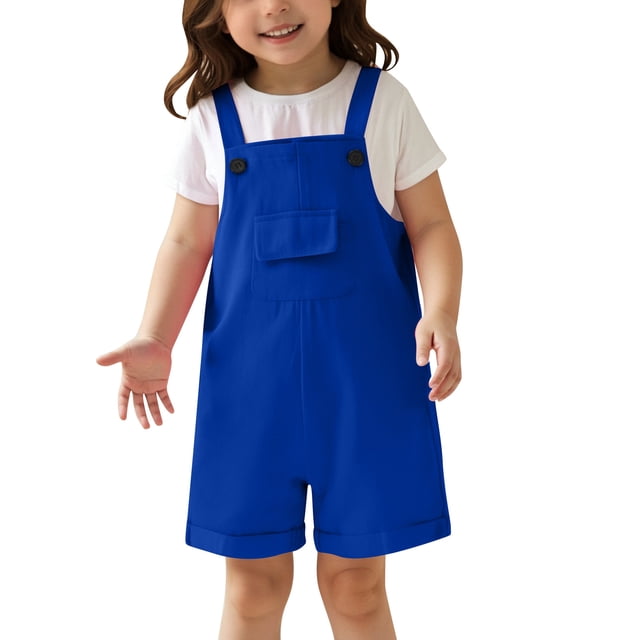 Rhuody Combinaison une-Pièce à Col Ras du Cou pour Filles Sans Manches, Short Uni, Salopette Rétro pour Enfants, Bleu, 13-14 Ans