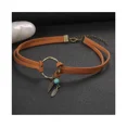 thumbnail image 5 of Conjunto de disfraz hippie bohemio, colgante de hoja de bronce antiguo, cadena de cuello circular geométrica de cuero, 1 pieza, marrón claro, 5 of 5