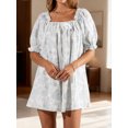 thumbnail image 5 of LMLYSoH Women Flower Mini Dress Loose Frill Trim Square Neck Short Sleeve Casual Short Dress for Summer, 5 of 9