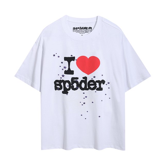 Sp5der cantante de hip-hop Young Thug mismo estilo letras de espuma 555555 pareja camiseta rosa de manga corta6014 # blanco