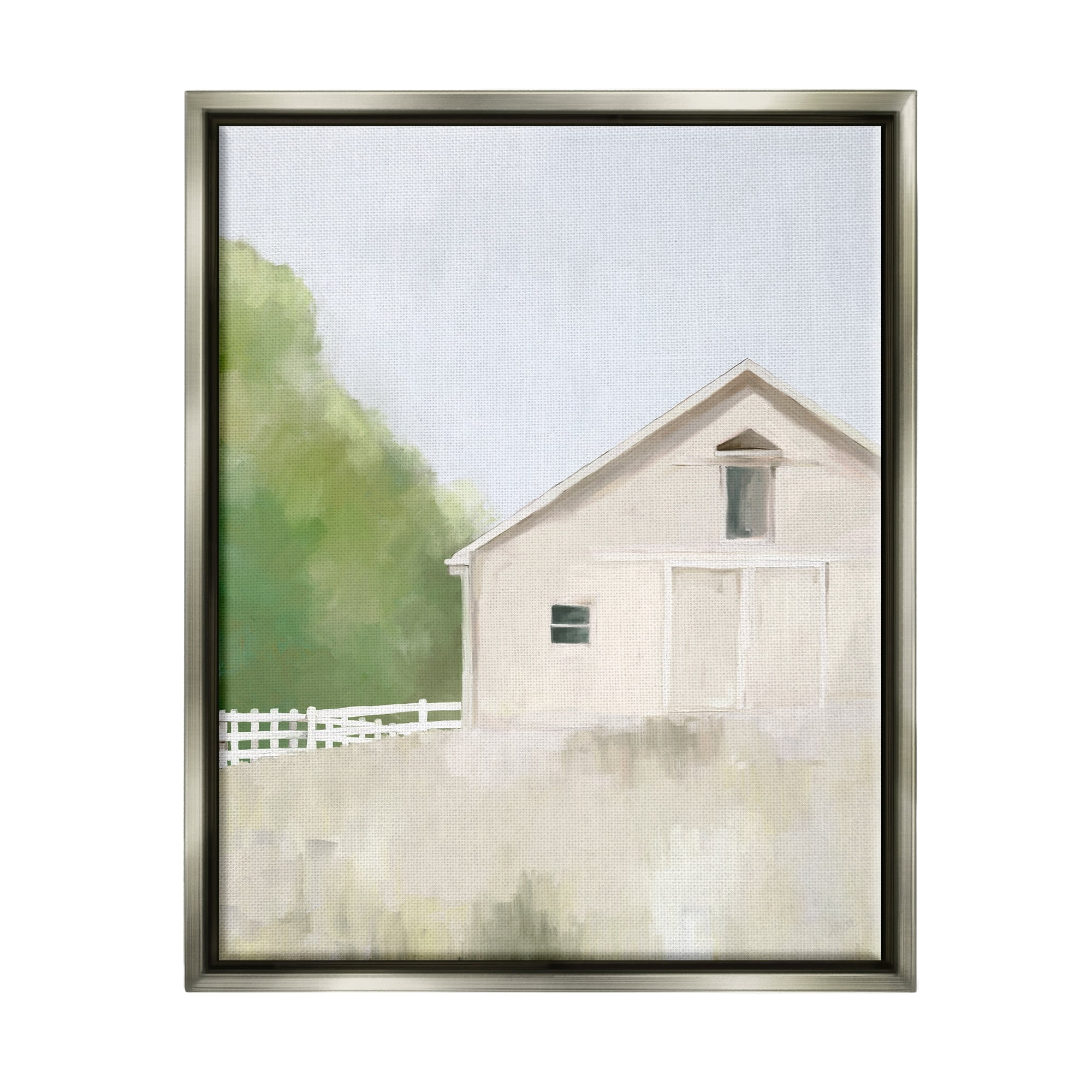 Stupell Industries Abstract Country Field Fenced Farmland Barn Painting Luster Gray Floating Framed Canvas Print Wall Art, Design by Amy Hall