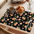 thumbnail image 3 of Peaches Placemats Set of 12 Summer Fruit Flowers Spring Watercolor Black Place Mats Indoor Wipeable Table Mats Washable Cloth Dining Table Placemats for Kitchen Holiday Party Home Decor 13x19 Inch, 3 of 9