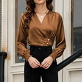 thumbnail image 4 of RQYYD Womens Business Casual Blouses Dressy Work Tops Fall Fashion V Neck Pleated Long Sleeve Shirts, 4 of 6