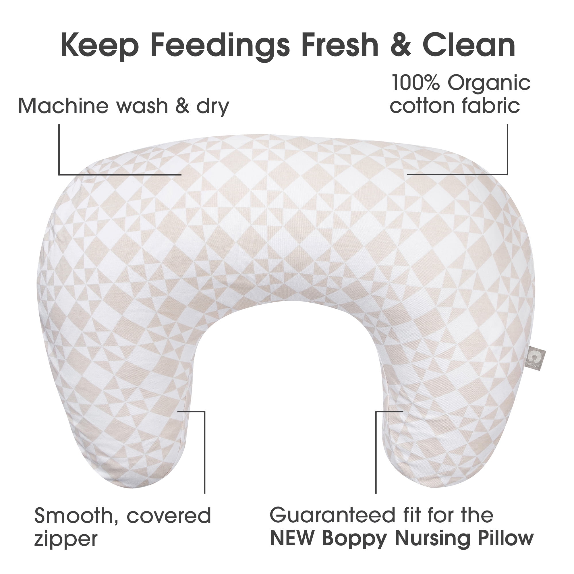 Boppy New Nursing Pillow Organic Cotton Cover, Beige Checkered Quilt