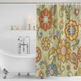 thumbnail image 3 of Gray Green Boho Floral Shower Curtain, Waterproof Shower Curtains for Bathroom, Vintage Abstract Art Ethnic Flowers Washable Fabric Bathtub Curtain Set Bath Decor with 12 Hooks Long 72"x84", 3 of 8