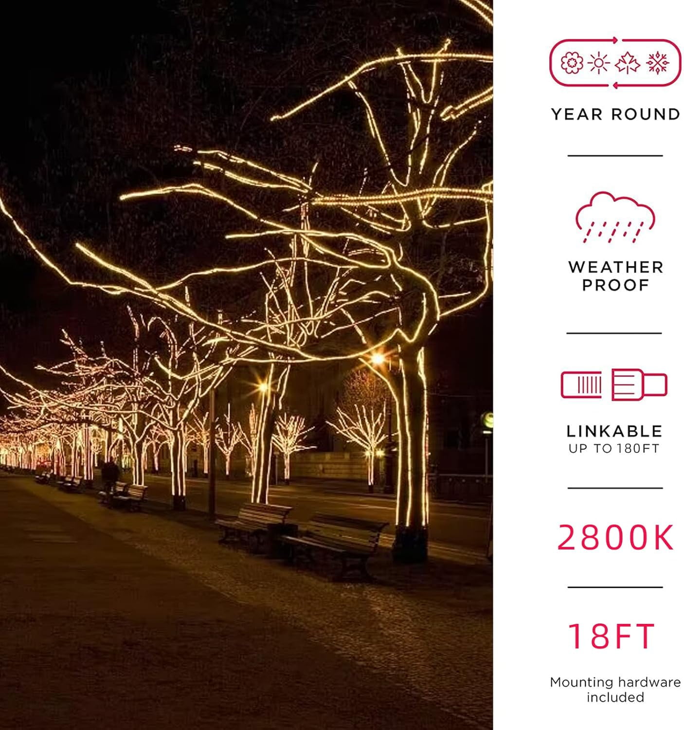 LED Rope Light Warm White LED 216LED 18FT 110v with Indoor and Outdoor Decorative Lighting,Waterpro of Light with UL Certified