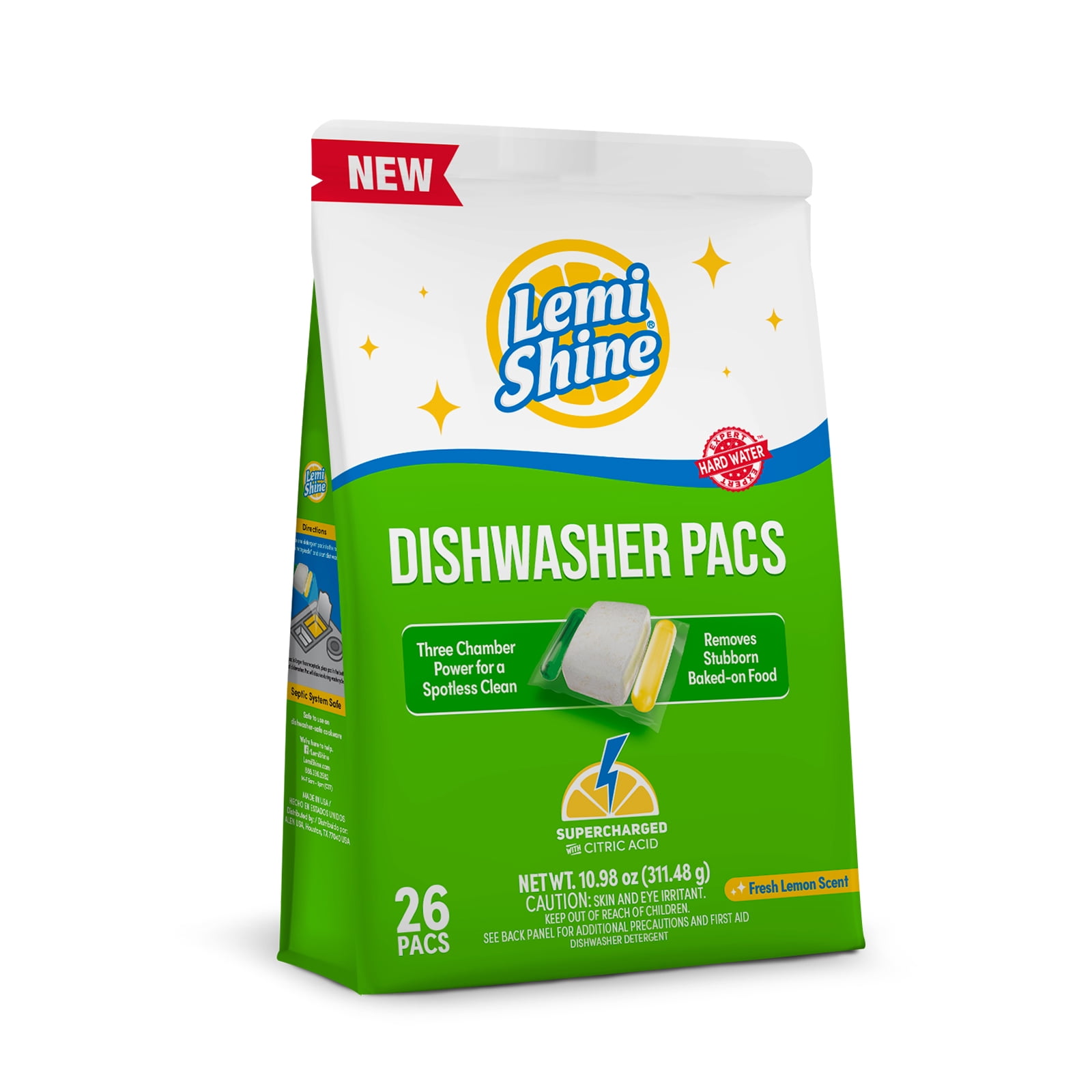 (6 pack) Lemi Shine Auto Dish Detergent Pods, Fresh Lemon Scent, 26 Count