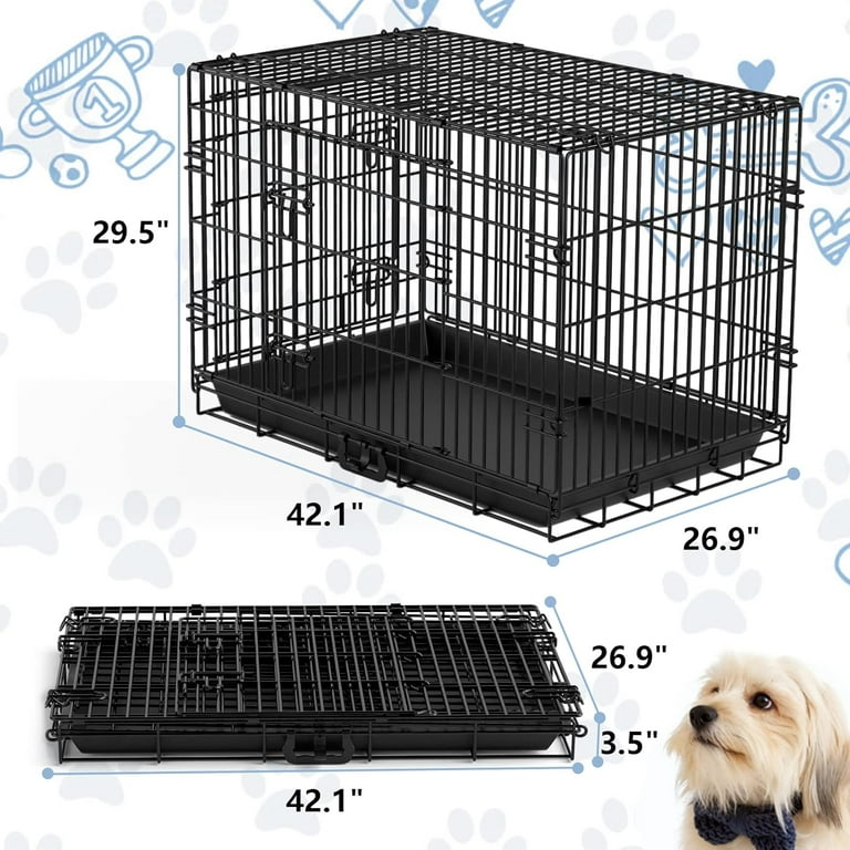 Dog Crate for Small Dogs Indoor, Double Door Dog Kennels & Houses for Puppy  Cats with Leak- Proof Pan, Collapsible Metal Contour Pet Cages 42 Inch