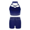 thumbnail image 4 of Mufeng Girls Gymnastics Ballet Dancewear 2Pcs Shiny Rhinestone Crop Top And Shorts Set Dance Stage Performance Outfit Navy Blue 12, 4 of 5
