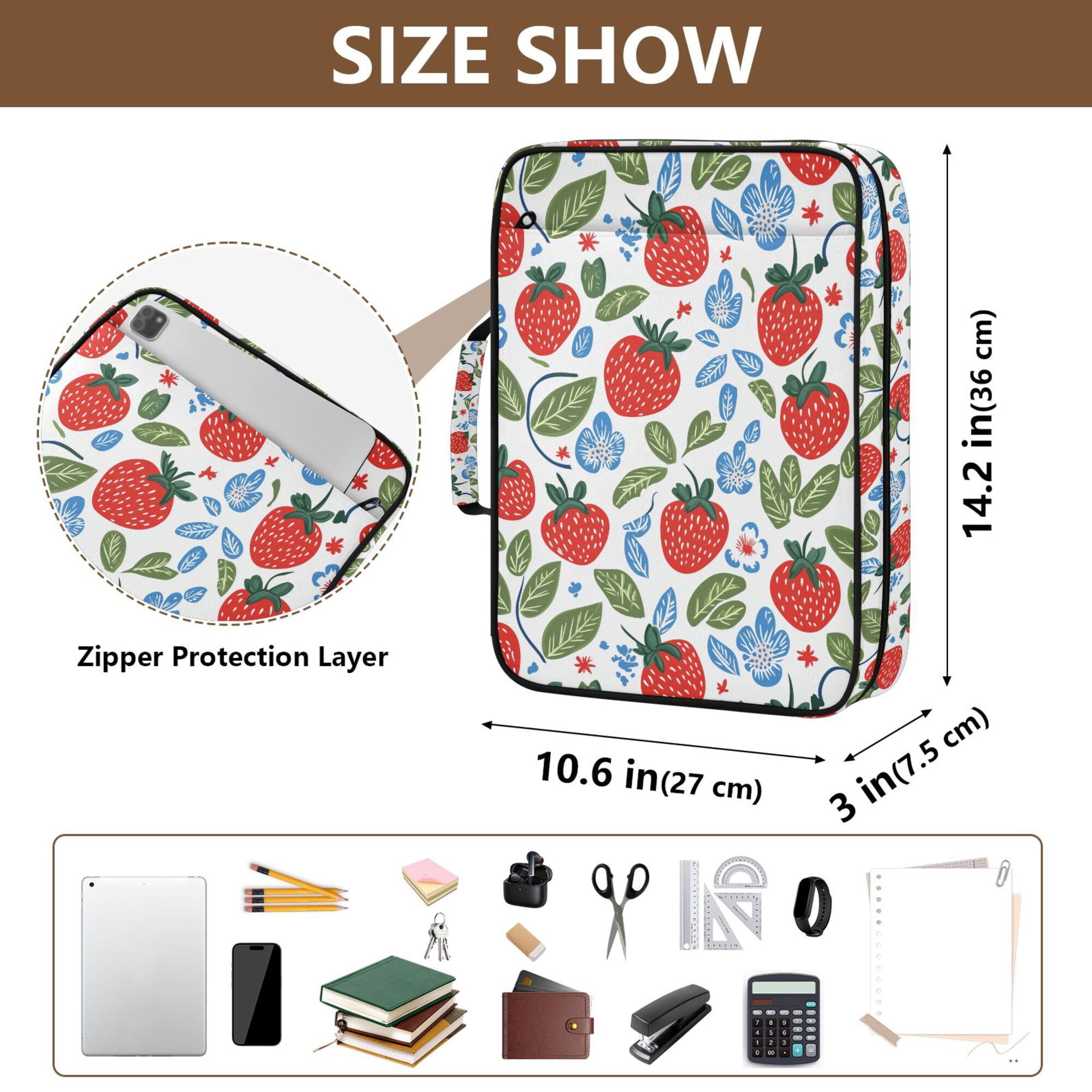 FORMRS Accordion File Folder A4 Size 7-Pocket Expanding Document Organizer Bag with 3 Ring Binder, Vibrant Strawberries