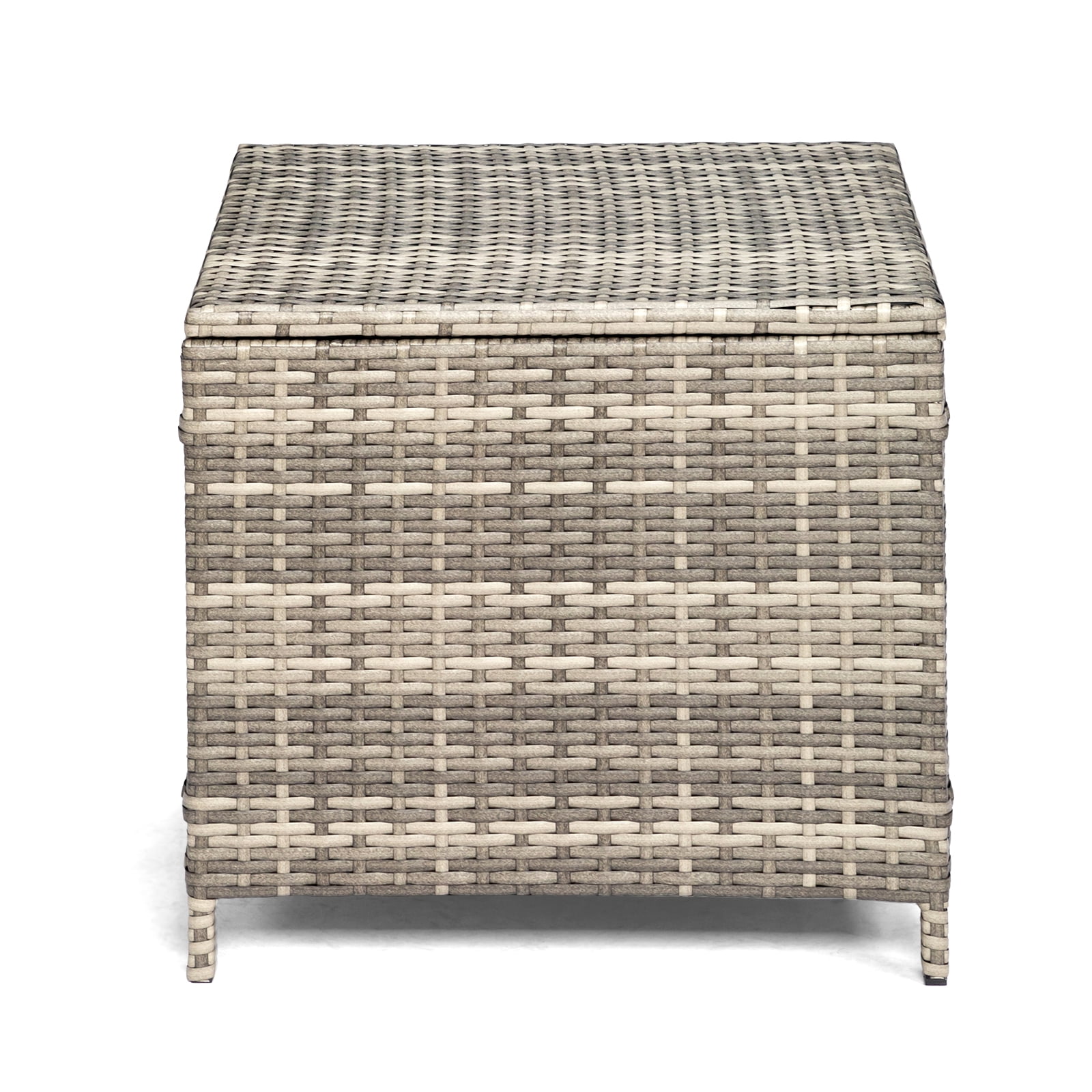 27-Gallon Outdoor PE Wicker Side Table with Storage, All-Weather, Dual-Function, Steel Frame, Grey