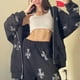 thumbnail image 2 of Sudadera con capucha y cremallera para mujer, estilo cárdigan con estampado de esqueleto gótico Y2k y bolsillo, 2 of 5