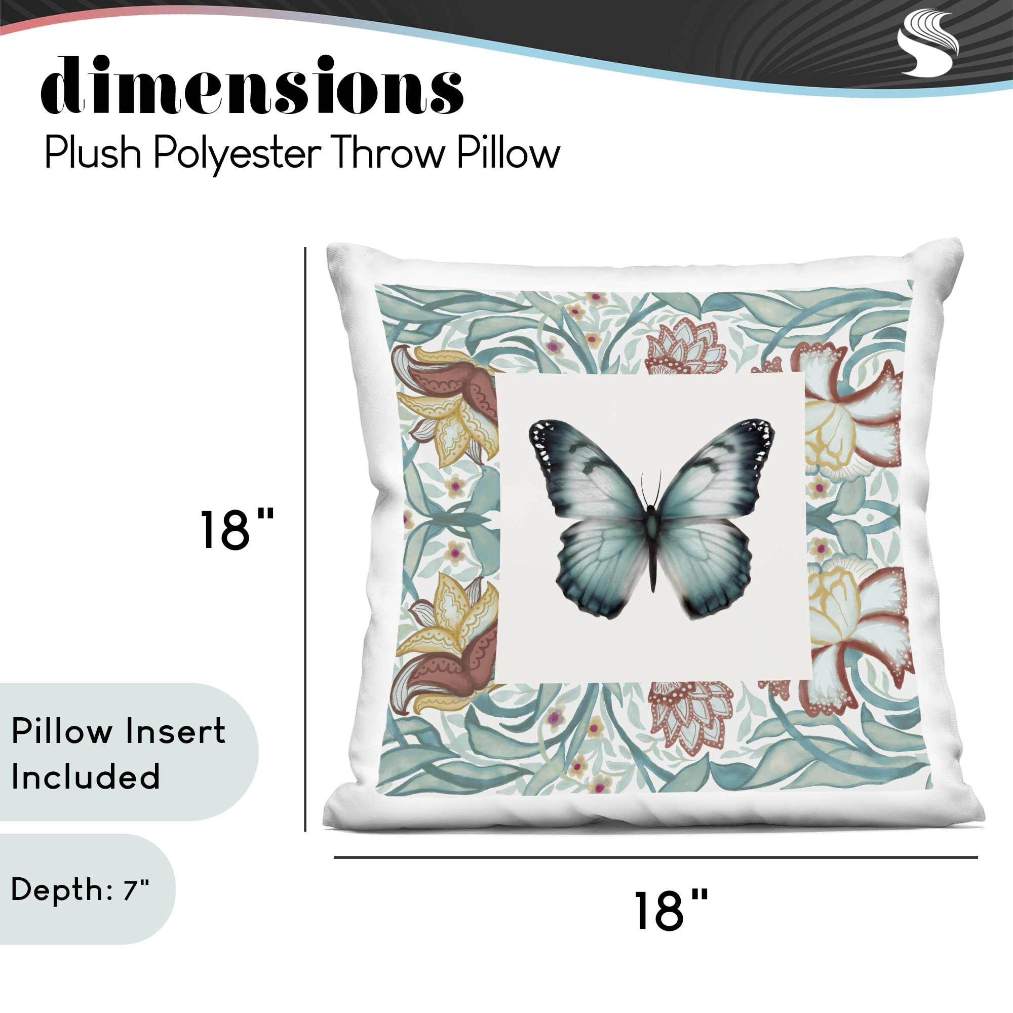 Stupell Industries Blue Vintage Butterfly Florals Decorative Printed Throw Pillow, design by Elizabeth Medley