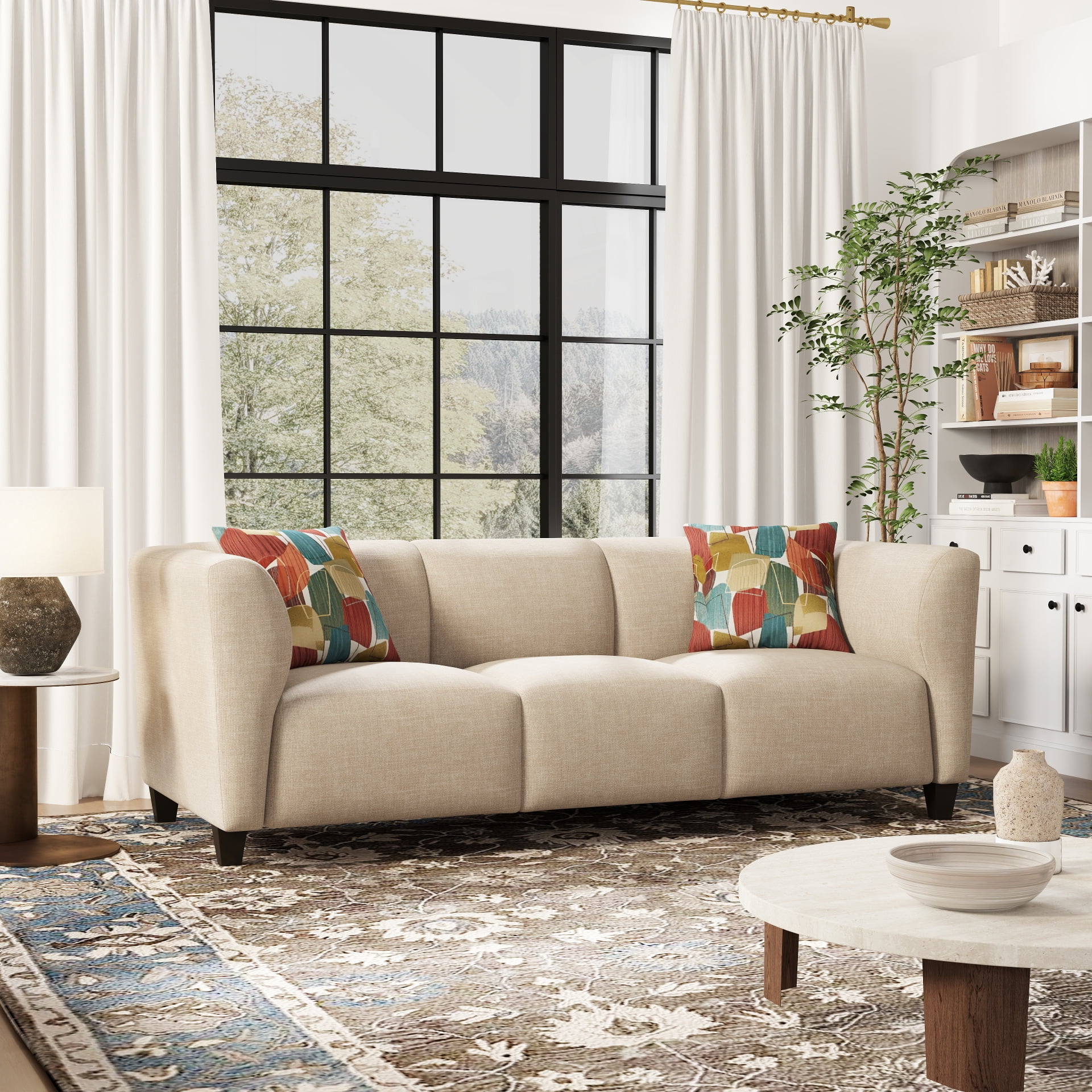 Roundhill Furniture Della Upholstered Stationary Sofa, Beige