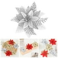 thumbnail image 2 of Aonity Five-Pointed Pine and Cypress Leaf Artificial Flower Silver, Red Glitter Flowers Tree Ornaments Flowers Artificial Flowers Decorations Wedding Tree New Year Ornaments Wreath Decoration, 2 of 4