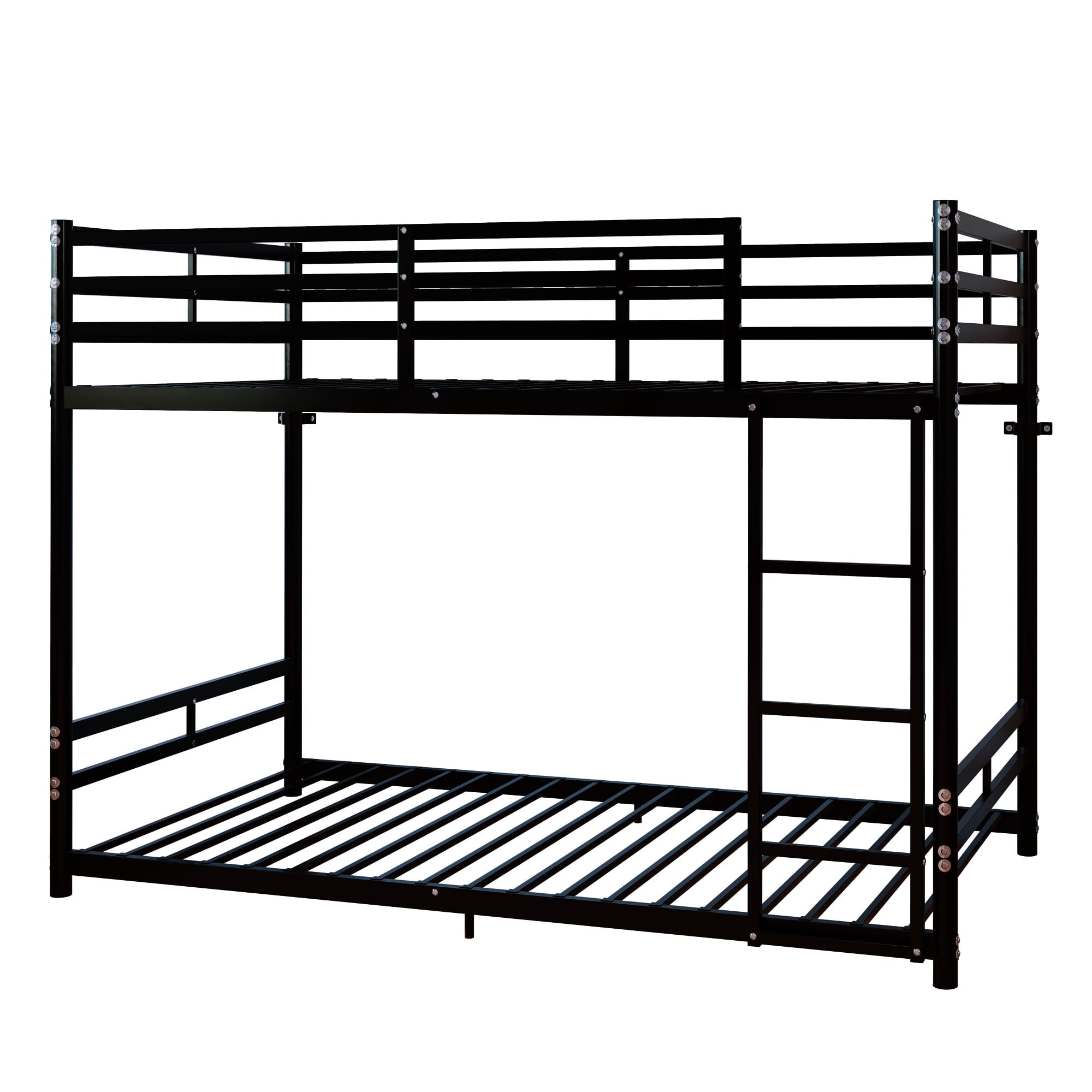 Leumius Metal Bunk Bed Twin Over Twin with Ladder and High Guardrail, Heavy-Duty Steel Slats Support for Kids Teens Adults/Dorm, Under-Bed Storage Space, Noise Free,Black