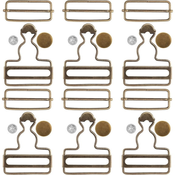 14 Sets Metal Overall Buckles, 1-1/2" Dungaree Replacement Clasp Clips with Adjustable Slide Buckle Buttons for Suspender Jeans Bib Pants DIY Sewing Accessories, Bronze