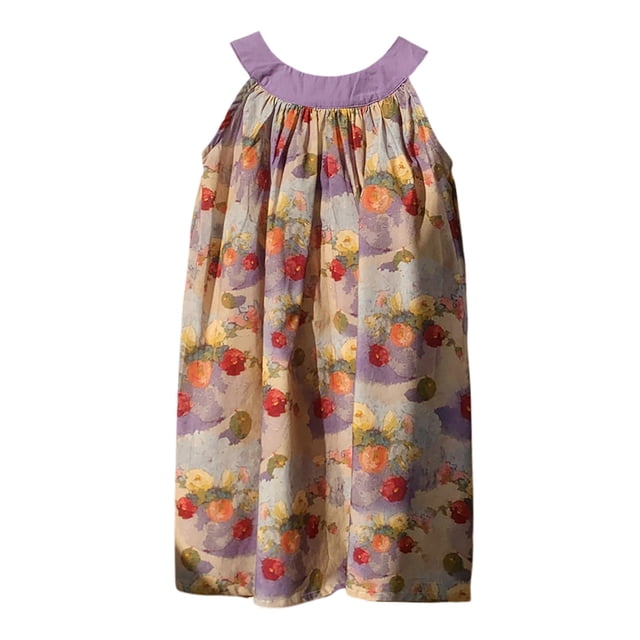 LUOGENLI Robe Fillette Tout-Petits Sans Manches à Imprimés de Fleurs Robe de Fête Robe de Danse Vêtements Ensemble Jupe Maxi Été Violet 8-9 Ans