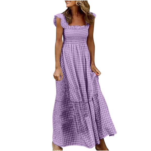 Agkizg Sleeveless Dress Solid Color Casual Summer Flowy Midi Sundress (Women's or Women's Plus),Sizes M