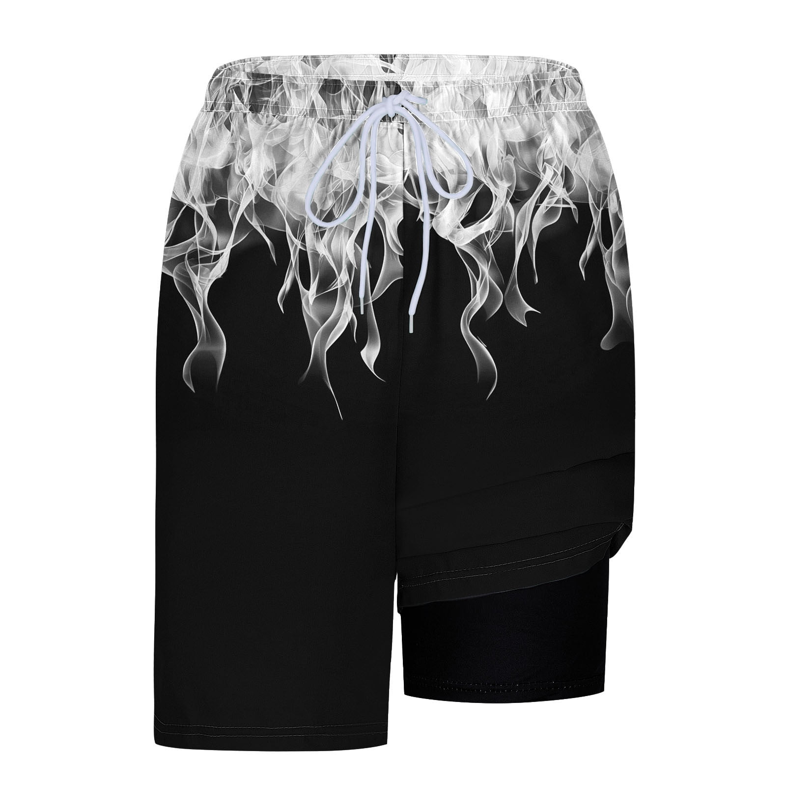 Hvot&aat Mens Fashion flame Print Swim Trunks with Liner Hawaiian Quick Dry Beach Swimwear Elastic Waist Shorts