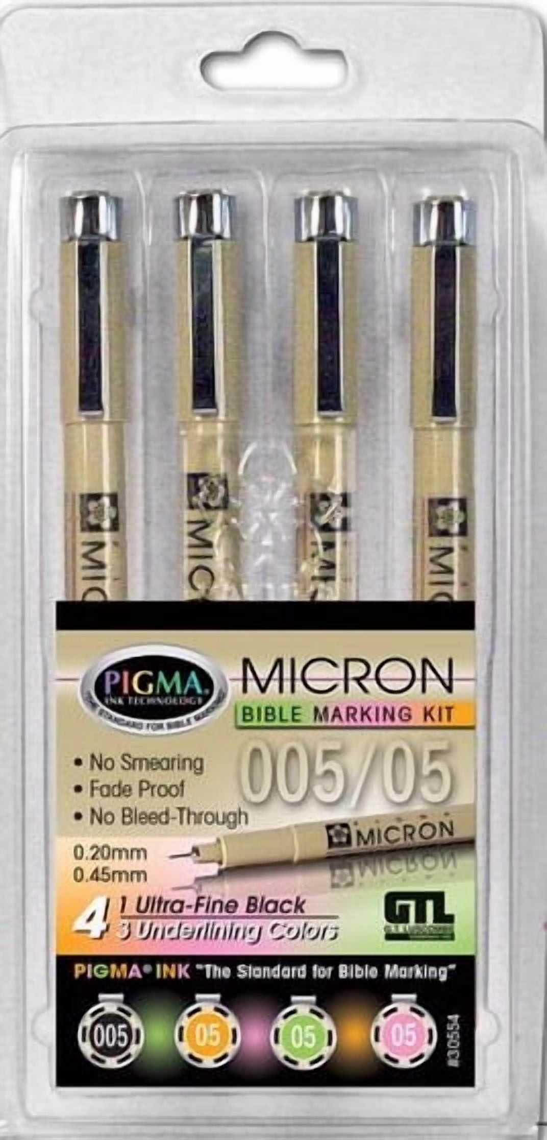 G T Luscombe 161320 Pen Pigma Micron Ultra Fine & Medium Point Bible Note Pen - Set of 4
