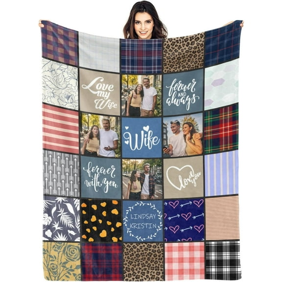 Customized Blanket with Photos & Text for Mom Dad Baby Family Friends Personalized Picture Blanket for Birthday Christmas for Women Sister Wife Grandma(10 Photos,50x60 Sherpa)