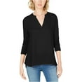 thumbnail image 1 of INC Blusa con cuello dividido para mujer, negro, mediano, 1 of 1