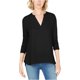 thumbnail image 1 of INC Blusa con cuello dividido para mujer, negro, mediano, 1 of 1