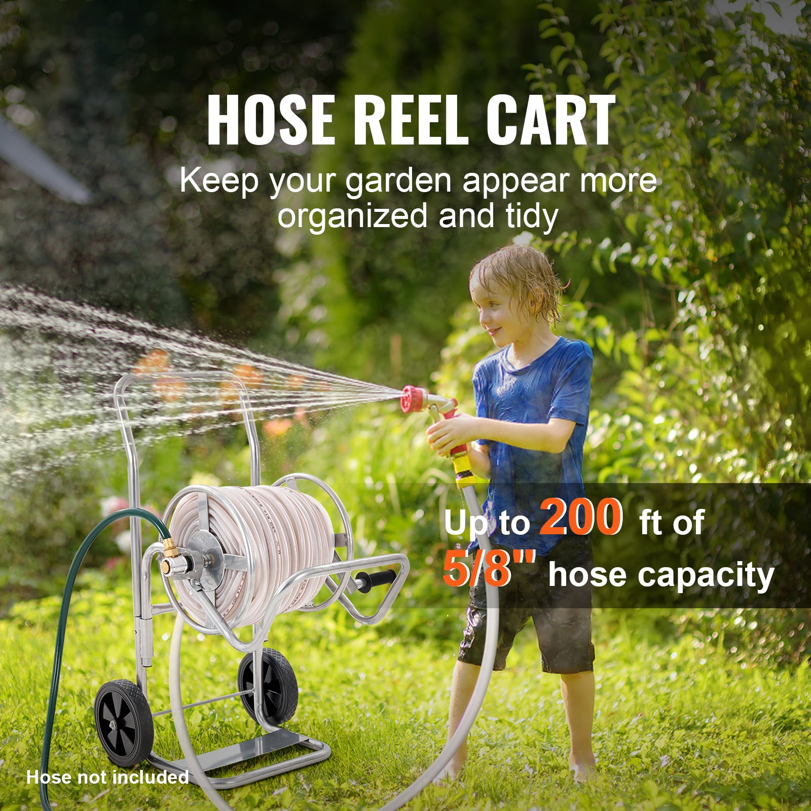 KFFKFF Cart for Hose Reel, Accommodates 200 ft of 5/8’’ Hose (Hose Sold Separately), Portable Garden Water Hose Carts with Wheels, Robust Powder-coated Steel for Outdoor Planting