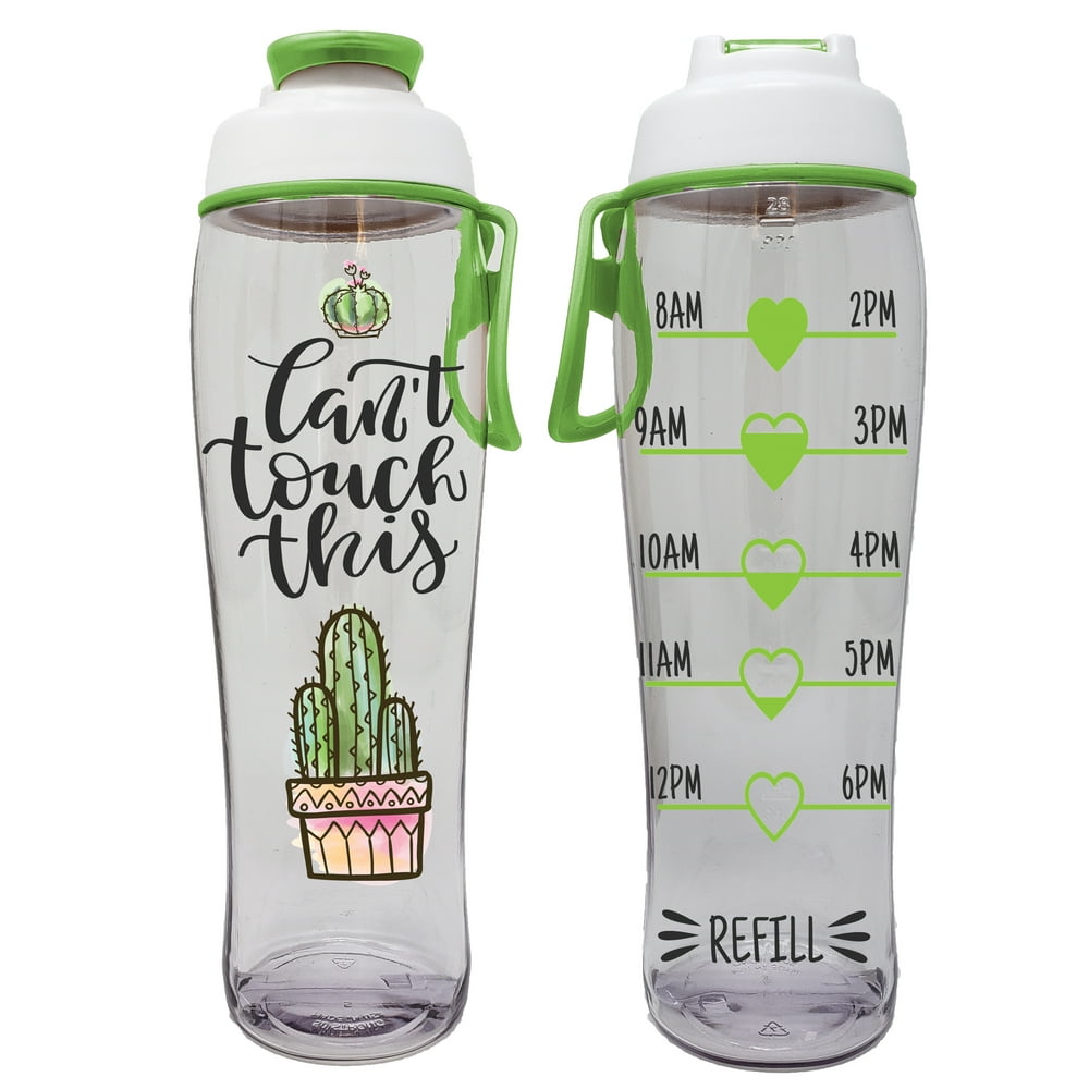 glass water bottle with time marker