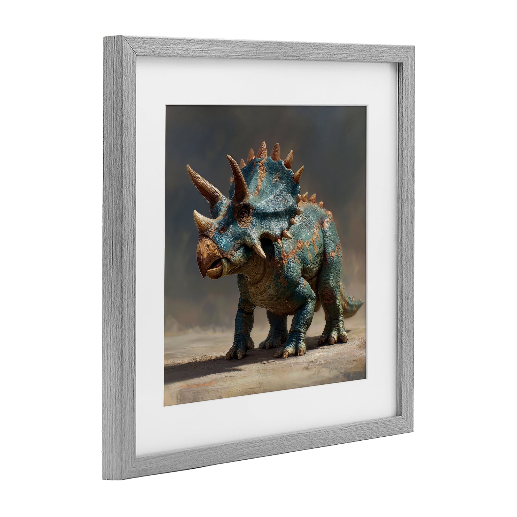 Stupell Industries Horned Triceratops at Sunrise Gray Framed Print Under Glass, design by Wumples
