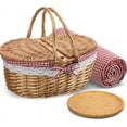 thumbnail image 6 of Picnic Basket with Lid - Wicker Picnic Baskets with Lid - Vintage Style Large Woven Basket with Double Folding Handles for Camping, Valentine Day, Thanks Giving, 6 of 8