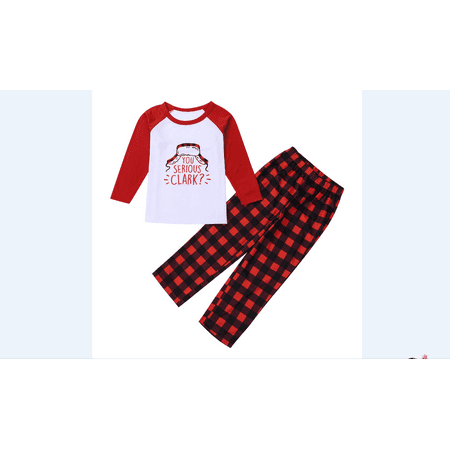 

COUTEXYI Fashion Family Parent-child Pajamas Christmas Hat or Santa Claus Print Top and Elastic Plaid Trousers Two Piece Set