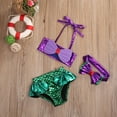 thumbnail image 6 of Qmyliery 3Pcs Girls Mermaid Bikini Set Lace Up 3D Swimsuits Fish Scales Triangle Briefs Bowknot Elastic Headband Summer Beachwear Suit, 6 of 7