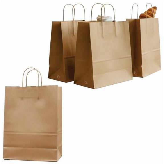 Paper Bags with Handles – 14 x 08 x 16 Inches Large Brown Paper Shopping Bags, Carryout Paper Gift Bags, Takeout Paper Bags for Food Retail and Merchandise – for Office, Travel, Catering, Party (25)