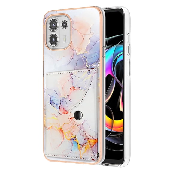 For Motorola Moto Edge 20 Lite Marble Patterned Case with Card Holder, Back Folio Kickstand PU Leather Soft Crystal Bumper Edge, Magnetic Clasp Back Cover For Motorola Moto Edge 20 Lite,Marble #1