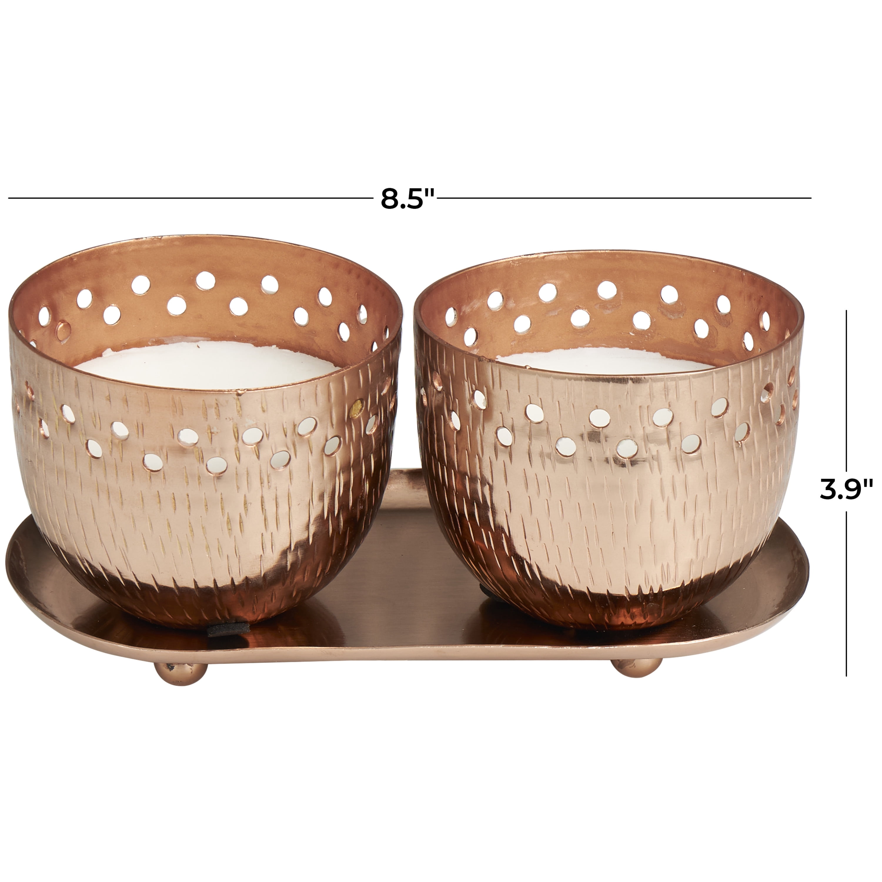 CosmoLiving by Cosmopolitan 2 Holder Copper Metal Sauvignon Blanc Scented Cutout Spotted 7 oz 1 Wick Candle with White Wax, (Set of 2)