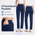 thumbnail image 5 of MASKERT Women’s Fleece Pants, High Waisted Casual Straight Leg Pants with Stretch, Warm Fleece Lined Slim Fit Pants with Zipper Pockets for Work Golf Hiking Daily Wear, 5 of 10