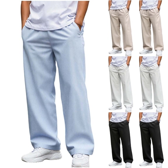 Men's Lightweight Ribbed Cooling Pants with Pockets Quick Dry Baggy Walking Pants Workout Athletic Travel Pants