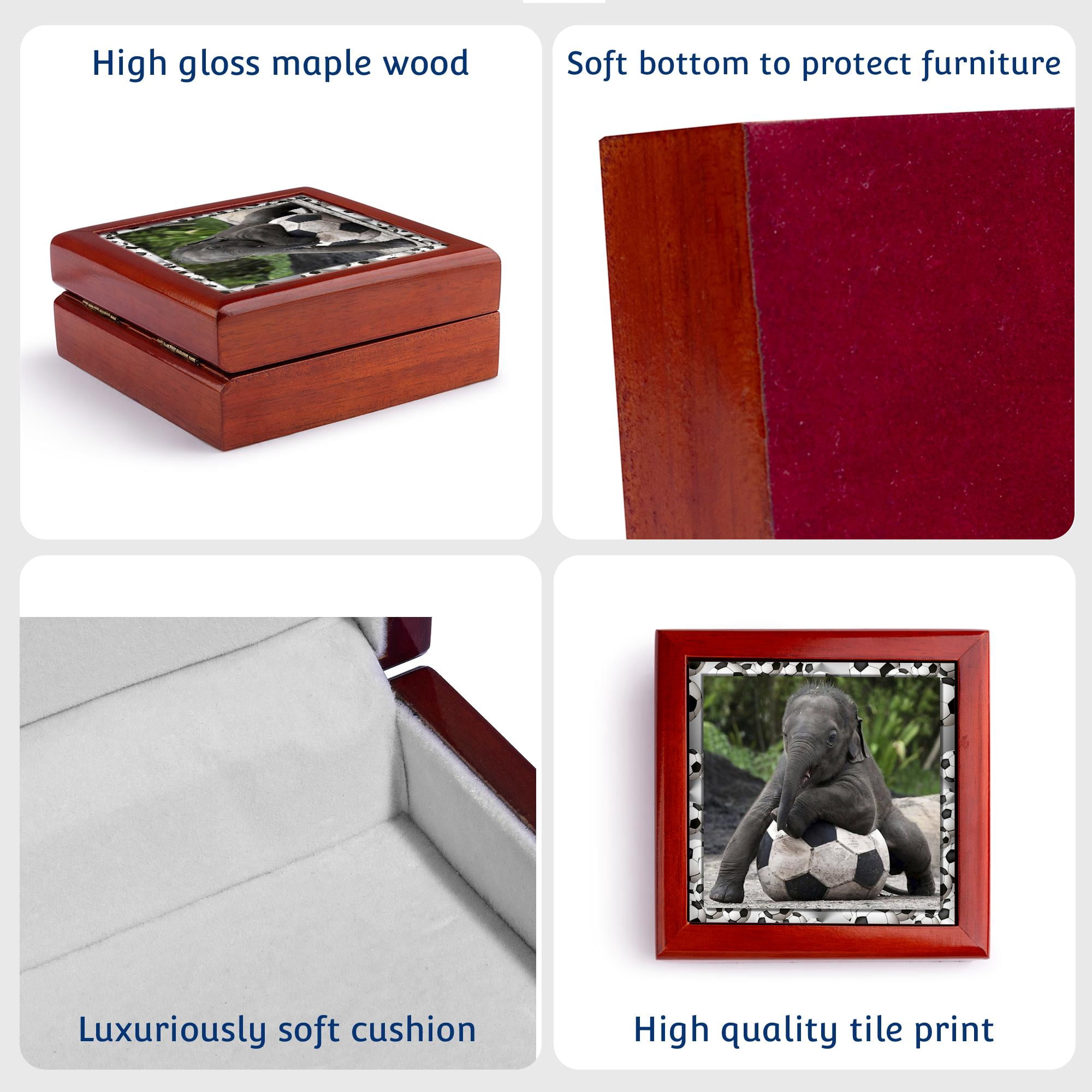3dRose, Elephant Soccer, Jewelry Box 5.5x5.5 inch with 4 inch tile