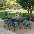 thumbnail image 7 of MEETWARM 7-Piece Outdoor Patio Dining Set, All-Weather Cast Aluminum Patio Conversation Set with 2 Swivel Rocker Chairs, 4 Stationary, 1 Rectangular Table, 6 Cushions, 2" Umbrella Hole, Ocean Blue, 7 of 7