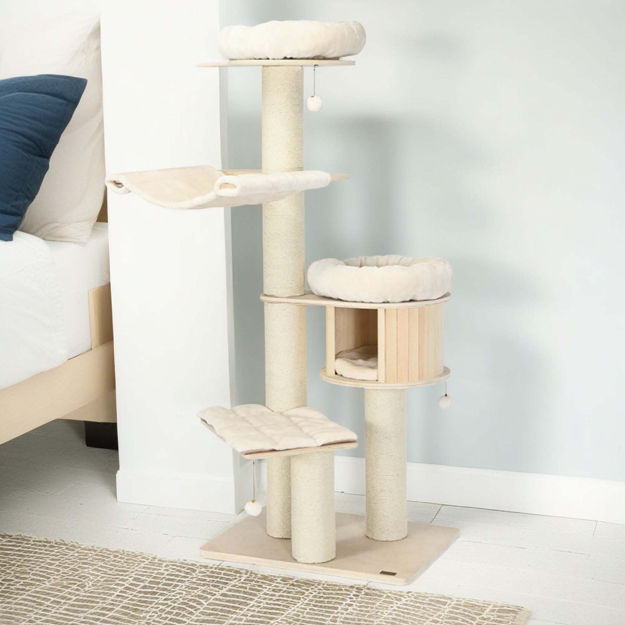 resenkos 68" Modern Cat Tree Tower for Indoor Cats, Large Wood Cat Condo with Scratching Post and Removable Pads for Small Large Cats, Beige