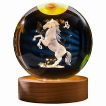 3.14in 3D Horse Crystal Ball Engraved with WoodenBase, Figurines Gift for Men Women Glass Decor Ball for Home Decor