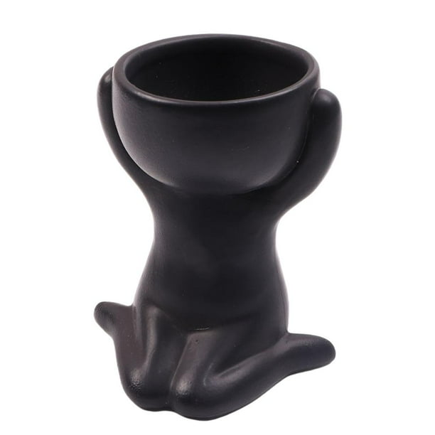 Jarrón de cuerpo humano, jarrón decorativo de cerámica para flores para el hogar y la oficina, regalo para fiestas, Negro 6x6x9.5cm