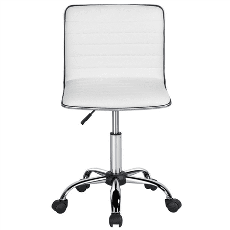 Pu Leather Low Back Armless Desk Chair Ribbed Swivel Task Office With Wheels White Pu Leather Low Back Armless Desk Chair Ribbed Swivel Task Office With Wheels White