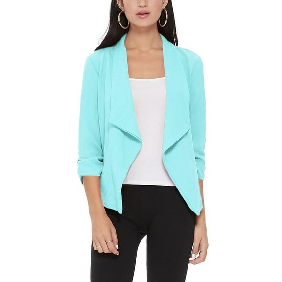 Women's Elegant Draped Blazer Casual Open Front 3/4 Sleeve Jacket