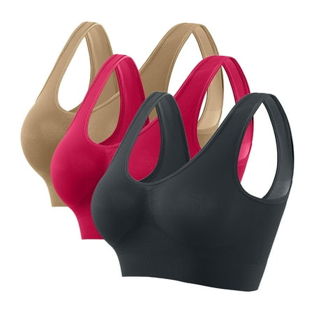 LYEAA Bras Push up for Women 3 Pack Support Plus Size No Underwire Cool thin Sport Yoga Bra Solid Stretch Fitness Workout Bra Full Cup Comfort Bras Pullover Breathable Sleeping Bras Multicolor S