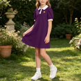 thumbnail image 6 of Amidoa Girls Summer Dresses A-Line Short Sleeve Dresses Print Kids Casual Sundress Purple Size 3T, 6 of 7
